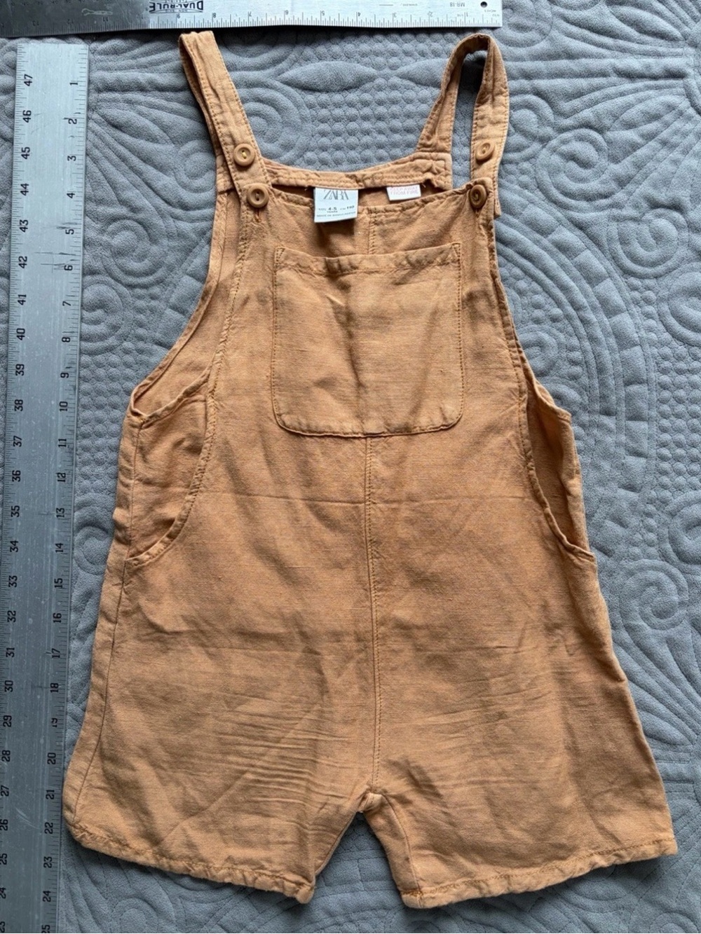 Zara kids Tan Canvas Cotton Romper Overalls 4-5Y Adjustable Straps Pockets